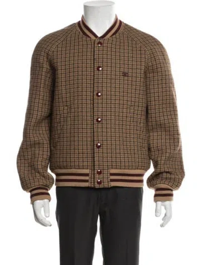 Pre-owned Celine Triomphe Wool Bomber Jacket In Brown