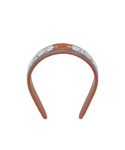 Celine Triomphe Wool Headband In Blue/tan