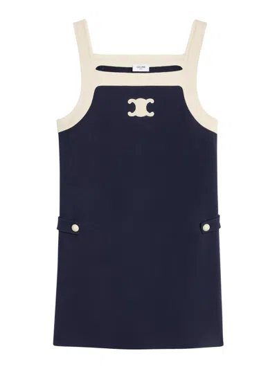 Celine Triomphe Wool Jersey Mini Dress In Nude & Neutrals