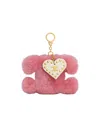 Celine Triomphe Wool Leather Pomp Key Ring In Pink