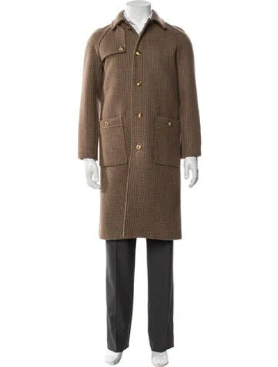 Pre-owned Celine Triomphe Wool Trench Coat In Brown