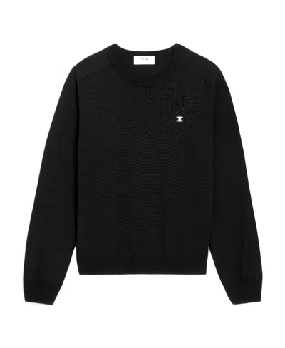 Celine Triomphe Woolen Round Neck Sweater In Black