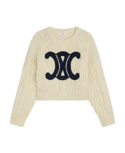 Celine Triomphe Woolen Round Neck Sweater In Nude