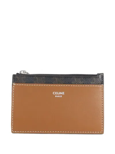 Pre-owned Celine Triomphe Zipped Card Case In Neutrals