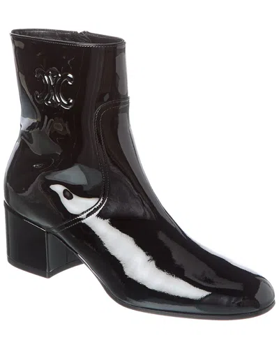 Celine Triomphe Zipped Patent Bootie In Brown