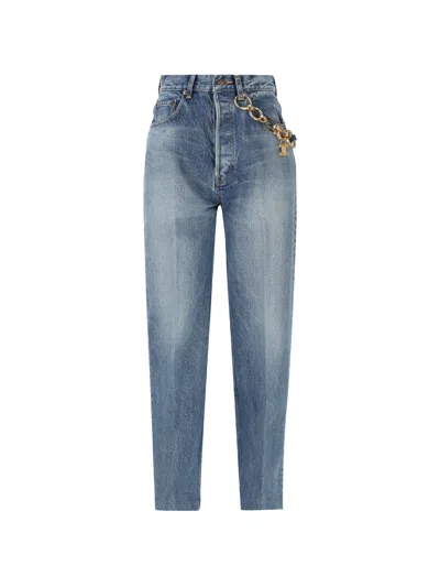 Celine Triomphe-charm Chain-link Jeans In Blue