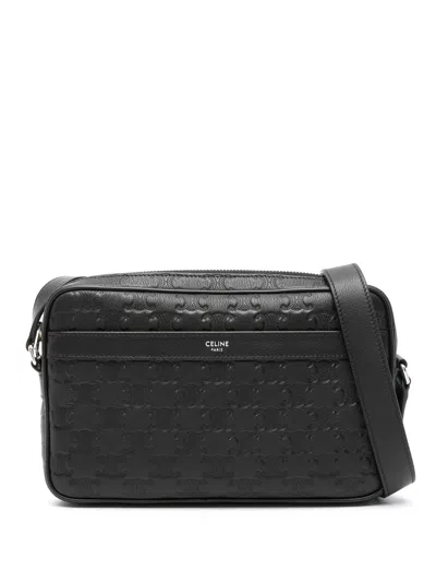 Celine Triomphe-debossed Messenger Bag In Black