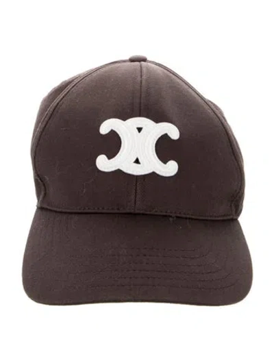 Pre-owned Celine Triomphe-embroidered Baseball Cap In Brown