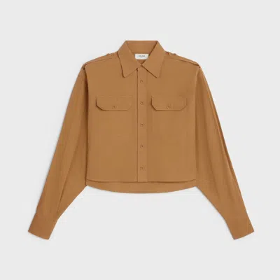 Celine Triomphe-embroidered Cropped Shirt In Brown