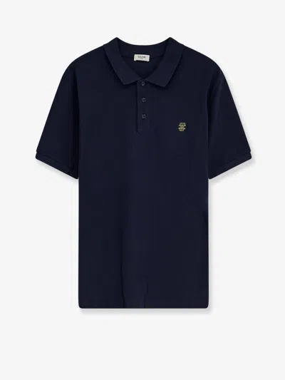 Celine Triomphe-embroidery Short-sleeve Polo Shirt In Blue