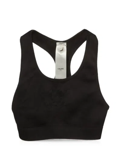 Pre-owned Celine Triomphe-logo Sports Bra In Black