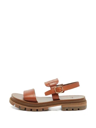 Pre-owned Celine Triomphe-motif Chunky Slingback Sandals In Brown