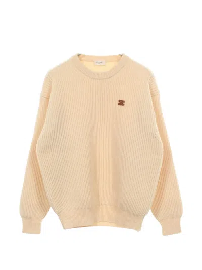 Pre-owned Celine Triomphe-patch Sweater In Neutrals