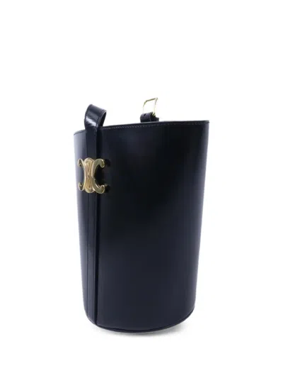 Celine Triomphe-plaque Bucket Bag In Black