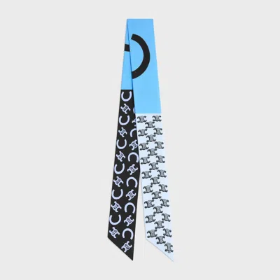 Celine Triomphe-print Silk Scarf In Blue