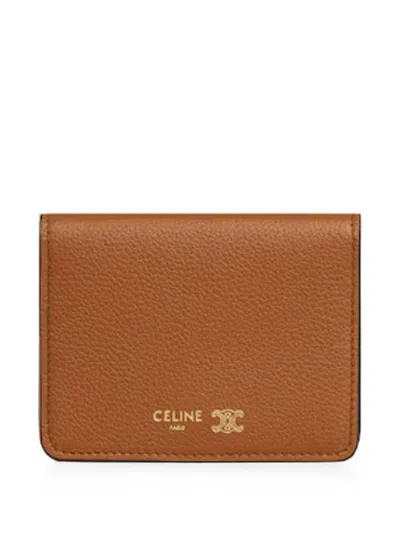 Celine Triomphe-stamp Bi-fold Card Holder In Brown