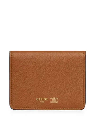 Celine Triomphe-stamp Bi-fold Card Holder In Cream