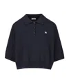 Celine Triomphe Cropped Polo In Wool In Navy Blue