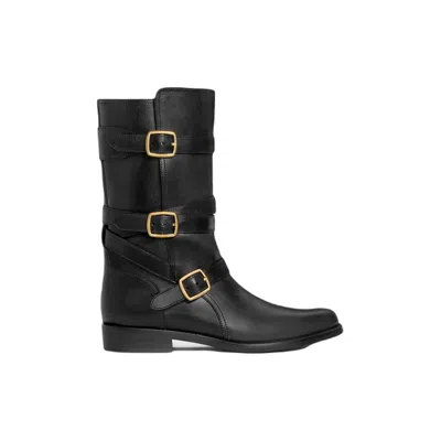 Celine Triple Buckle Calfskin Boots For Women In Black