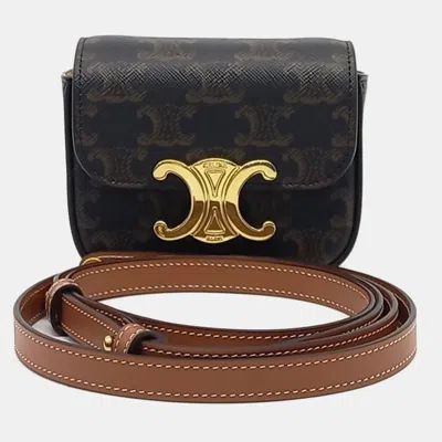 Pre-owned Celine Triumph Brown Canvas Mini Crossbody Bag