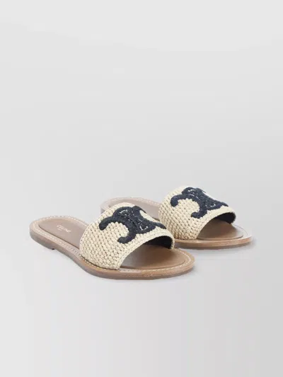 Celine Triumph Embroidered Open Toe Flat Mule