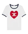 Celine Triumphant Heart Cotton Plain Knitted T-shirt In White