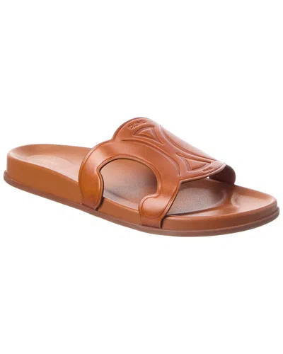 Celine Troimphe Leather Flat Sandal In Brown