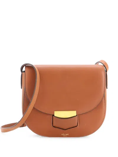 Pre-owned Celine Trotteur Calfskin Small Crossbody Bag In Brown