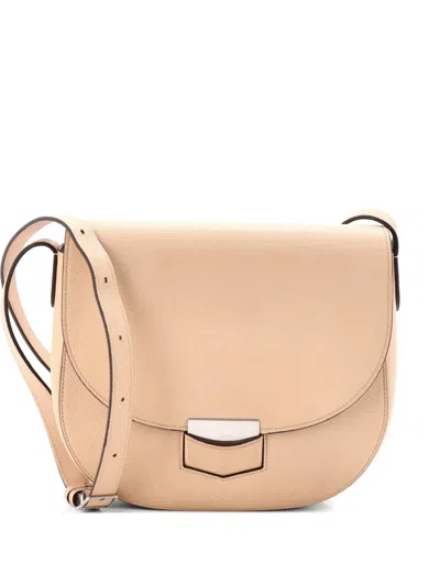 Pre-owned Celine Trotteur Grainy Leather Medium Crossbody Bag In Neutral