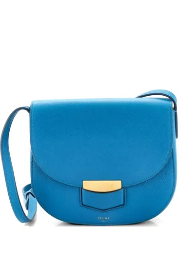 Pre-owned Celine Trotteur Grainy Leather Small Crossbody Bag In Blue