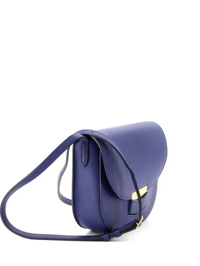 Pre-owned Celine Trotteur Grainy Leather Small Crossbody Bag In Blue