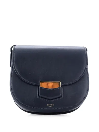 Pre-owned Celine Trotteur Grainy Leather Small Crossbody Bag In Blue