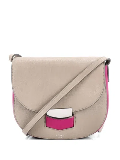 Pre-owned Celine Trotteur Grainy Leather Small Crossbody Bag In Neutral