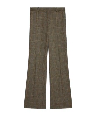 Celine Prince Of Wales Wool Trousers In Brown