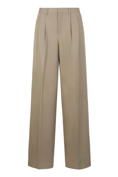 Celine Trousers With Pleats In Cotton And Wool Gabardine In Neutral
