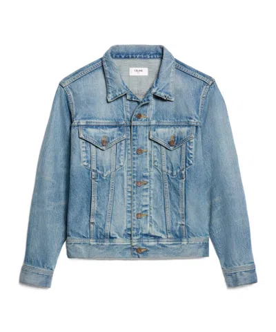 Celine Trucker Jacket In Cotton Denim In Blue