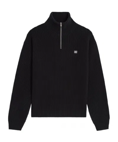 Celine Trucker Sweater In Ribbed Wool In Black