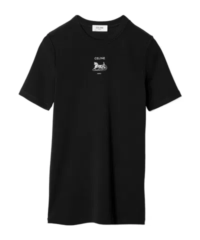 Celine T-shirt In Ribbed Cotton Jersey In Black