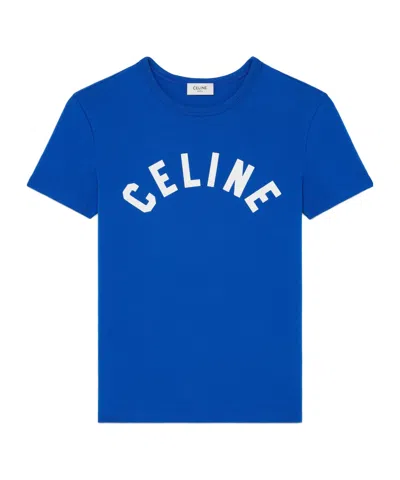 Celine T-shirt In Ribbed Cotton Jersey In Blue
