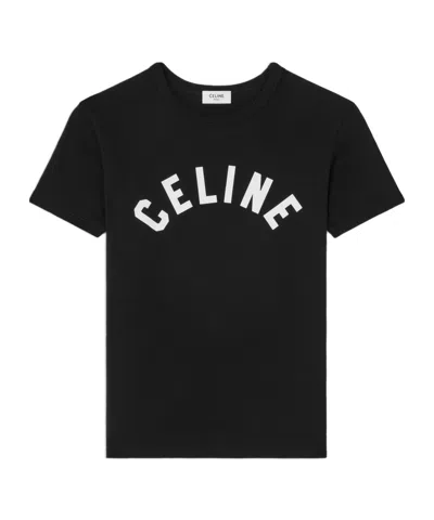 Celine T-shirt In Ribbed Cotton Jersey In Black