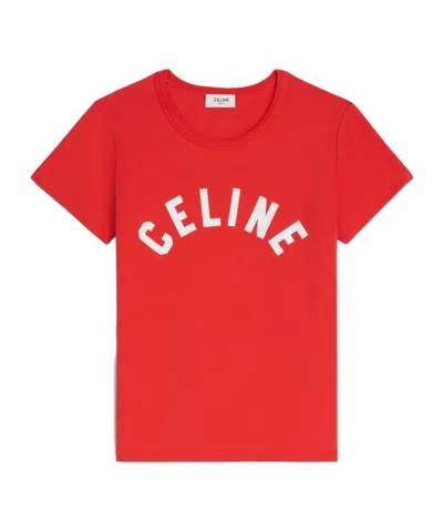 Celine T-shirt In Ribbed Cotton Jersey In Red