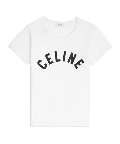 Celine T-shirt In Ribbed Cotton Jersey In White