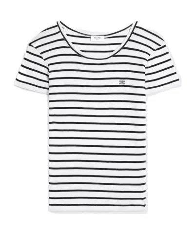 Celine T-shirt In Striped Silk Jersey In Multi