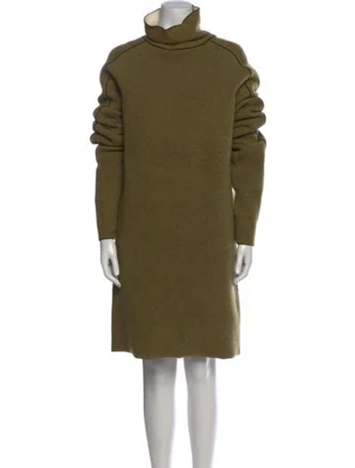 Pre-owned Celine Turtleneck Knee-length Dress In Green