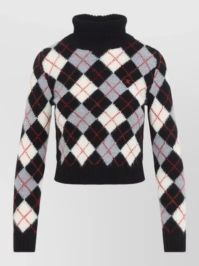 Celine Turtleneck Sweater Argyle Pattern Long Sleeves In Black