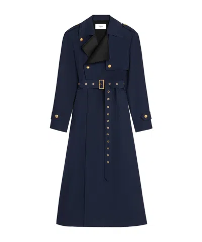 Celine Tux Trench Coat In Cotton And Wool Gabardine In Blue