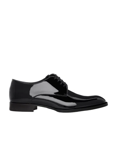 Celine Tuxedo Derby Lacquered Leather Business Dress Shoes In Black