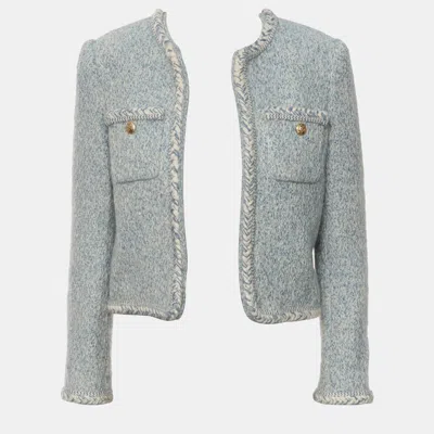 Pre-owned Celine Tweed Braided Jacket In Blue