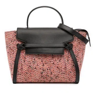 Pre-owned Celine Tweed Micro Tweed Belt Satchel In Pink