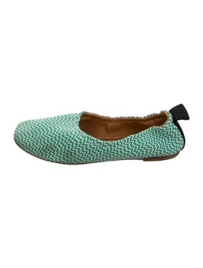 Pre-owned Celine Tweed Pattern Grosgrain Trim Ballet Flats In Green